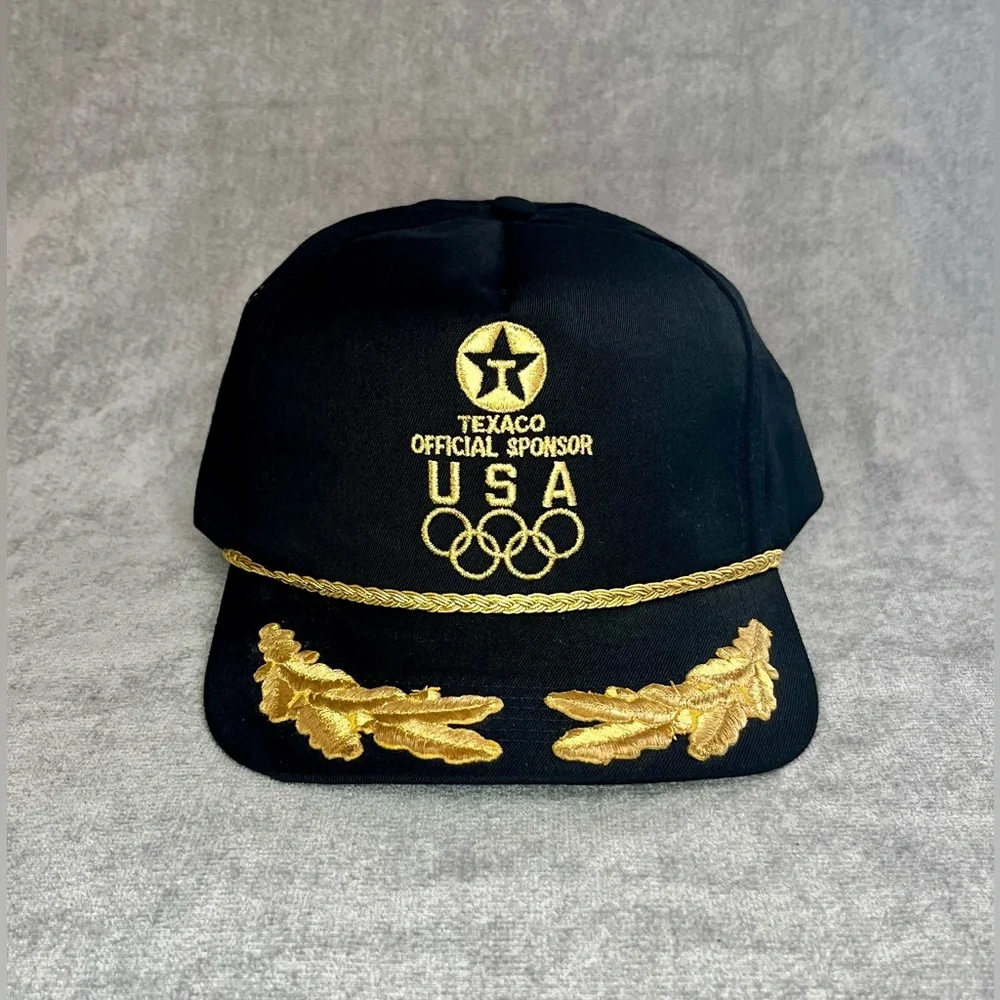 1992 Texaco USA‎ Olympics Black & Gold Embroidered Trucker Hat Vintage